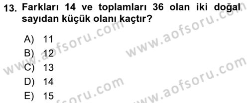Genel Matematik Dersi 2018 - 2019 Yılı Yaz Okulu Sınav Soruları 13. Soru