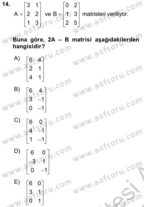 Genel Matematik Dersi 2018 - 2019 Yılı Yaz Okulu Sınav Soruları 14. Soru