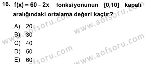 Genel Matematik Dersi 2018 - 2019 Yılı Yaz Okulu Sınav Soruları 16. Soru