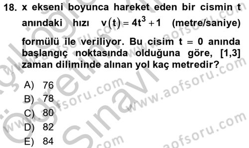 Genel Matematik Dersi 2018 - 2019 Yılı Yaz Okulu Sınav Soruları 18. Soru