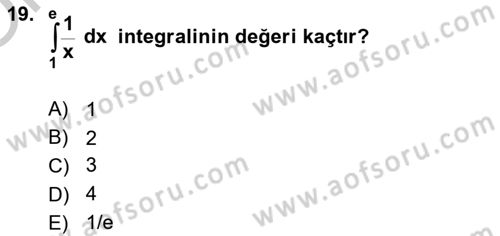 Genel Matematik Dersi 2018 - 2019 Yılı Yaz Okulu Sınav Soruları 19. Soru