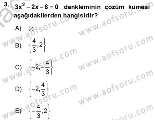 Genel Matematik Dersi 2018 - 2019 Yılı Yaz Okulu Sınav Soruları 3. Soru