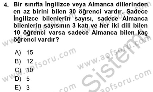 Genel Matematik Dersi 2018 - 2019 Yılı Yaz Okulu Sınav Soruları 4. Soru
