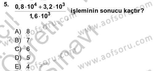 Genel Matematik Dersi 2018 - 2019 Yılı Yaz Okulu Sınav Soruları 5. Soru