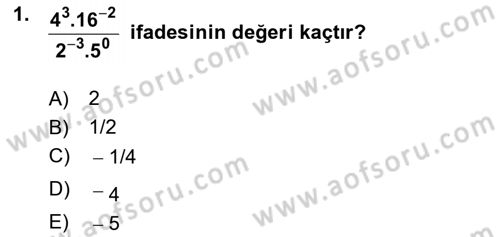 Genel Matematik Dersi Ara Sınavı Deneme Sınav Soruları 1. Soru