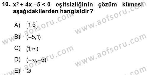 Genel Matematik Dersi Ara Sınavı Deneme Sınav Soruları 10. Soru
