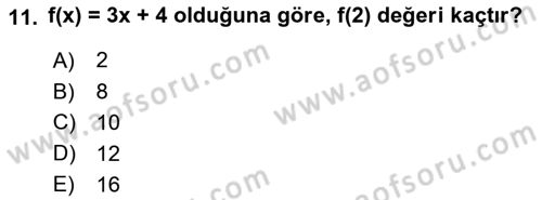 Genel Matematik Dersi Ara Sınavı Deneme Sınav Soruları 11. Soru