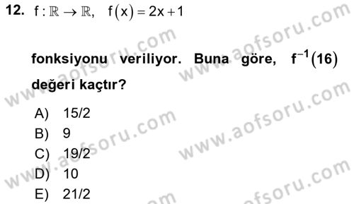 Genel Matematik Dersi Ara Sınavı Deneme Sınav Soruları 12. Soru