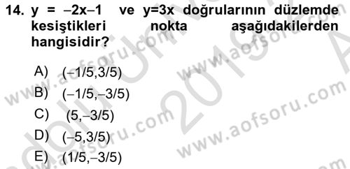 Genel Matematik Dersi Ara Sınavı Deneme Sınav Soruları 14. Soru