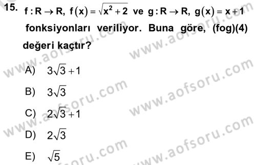 Genel Matematik Dersi Ara Sınavı Deneme Sınav Soruları 15. Soru
