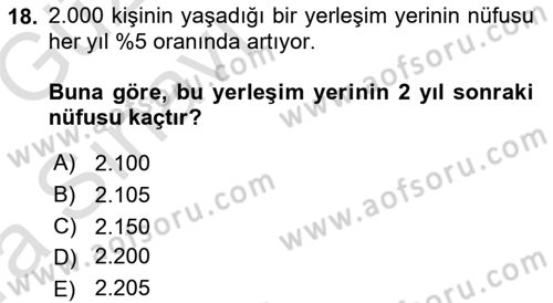 Genel Matematik Dersi 2019 - 2020 Yılı (Vize) Ara Sınav Soruları 18. Soru