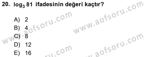 Genel Matematik Dersi Ara Sınavı Deneme Sınav Soruları 20. Soru
