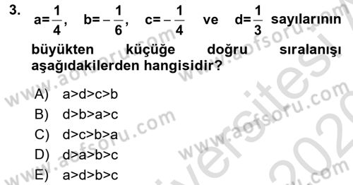 Genel Matematik Dersi 2019 - 2020 Yılı (Vize) Ara Sınav Soruları 3. Soru