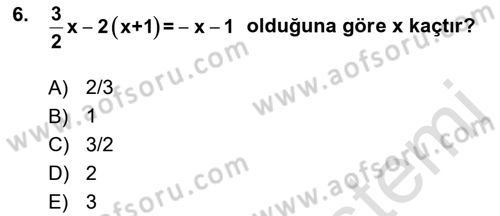 Genel Matematik Dersi Ara Sınavı Deneme Sınav Soruları 6. Soru