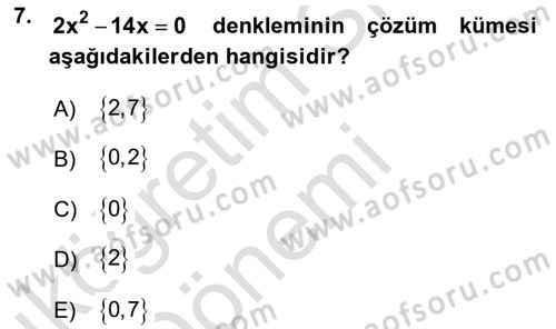 Genel Matematik Dersi Ara Sınavı Deneme Sınav Soruları 7. Soru