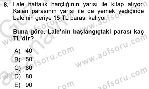Genel Matematik Dersi Ara Sınavı Deneme Sınav Soruları 8. Soru