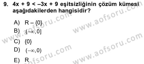 Genel Matematik Dersi Ara Sınavı Deneme Sınav Soruları 9. Soru