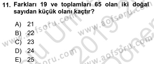 Genel Matematik Dersi 2019 - 2020 Yılı (Final) Dönem Sonu Sınav Soruları 11. Soru