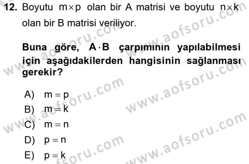 Genel Matematik Dersi 2019 - 2020 Yılı (Final) Dönem Sonu Sınav Soruları 12. Soru