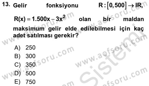 Genel Matematik Dersi 2019 - 2020 Yılı (Final) Dönem Sonu Sınav Soruları 13. Soru