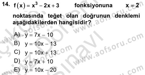 Genel Matematik Dersi 2019 - 2020 Yılı (Final) Dönem Sonu Sınav Soruları 14. Soru