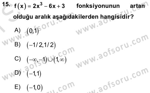 Genel Matematik Dersi 2019 - 2020 Yılı (Final) Dönem Sonu Sınav Soruları 15. Soru
