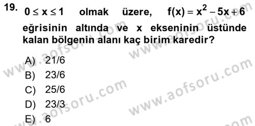 Genel Matematik Dersi 2019 - 2020 Yılı (Final) Dönem Sonu Sınav Soruları 19. Soru