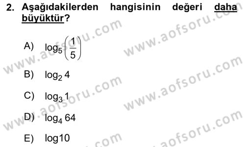 Genel Matematik Dersi 2019 - 2020 Yılı (Final) Dönem Sonu Sınav Soruları 2. Soru