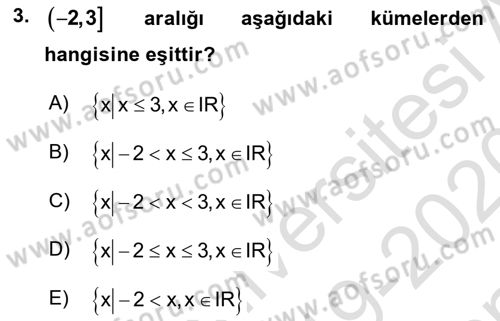 Genel Matematik Dersi 2019 - 2020 Yılı (Final) Dönem Sonu Sınav Soruları 3. Soru