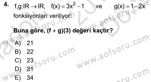 Genel Matematik Dersi 2019 - 2020 Yılı (Final) Dönem Sonu Sınav Soruları 4. Soru