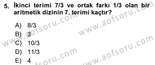 Genel Matematik Dersi 2019 - 2020 Yılı (Final) Dönem Sonu Sınav Soruları 5. Soru
