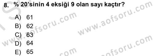 Genel Matematik Dersi 2019 - 2020 Yılı (Final) Dönem Sonu Sınav Soruları 8. Soru