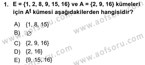 Genel Matematik Dersi 2020 - 2021 Yılı Yaz Okulu Sınav Soruları 1. Soru