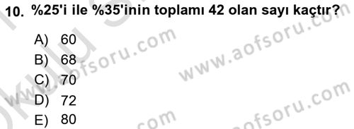 Genel Matematik Dersi 2020 - 2021 Yılı Yaz Okulu Sınav Soruları 10. Soru