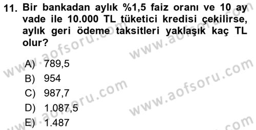 Genel Matematik Dersi 2020 - 2021 Yılı Yaz Okulu Sınav Soruları 11. Soru