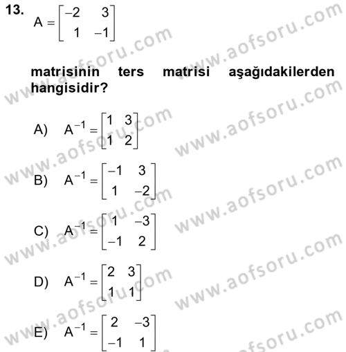 Genel Matematik Dersi 2020 - 2021 Yılı Yaz Okulu Sınav Soruları 13. Soru