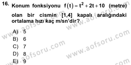Genel Matematik Dersi 2020 - 2021 Yılı Yaz Okulu Sınav Soruları 16. Soru