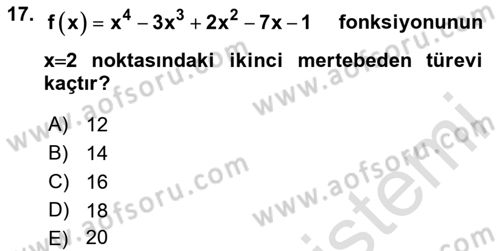 Genel Matematik Dersi 2020 - 2021 Yılı Yaz Okulu Sınav Soruları 17. Soru