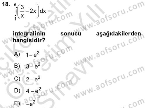 Genel Matematik Dersi 2020 - 2021 Yılı Yaz Okulu Sınav Soruları 18. Soru