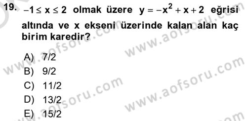 Genel Matematik Dersi 2020 - 2021 Yılı Yaz Okulu Sınav Soruları 19. Soru