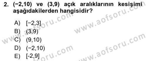 Genel Matematik Dersi 2020 - 2021 Yılı Yaz Okulu Sınav Soruları 2. Soru