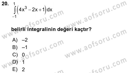 Genel Matematik Dersi 2020 - 2021 Yılı Yaz Okulu Sınav Soruları 20. Soru