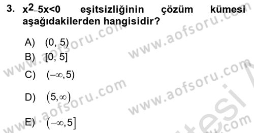 Genel Matematik Dersi 2020 - 2021 Yılı Yaz Okulu Sınav Soruları 3. Soru