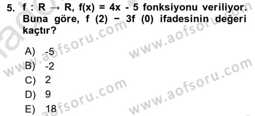 Genel Matematik Dersi 2020 - 2021 Yılı Yaz Okulu Sınav Soruları 5. Soru