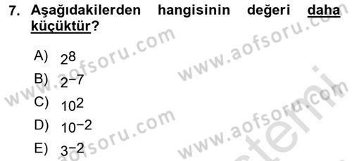 Genel Matematik Dersi 2020 - 2021 Yılı Yaz Okulu Sınav Soruları 7. Soru