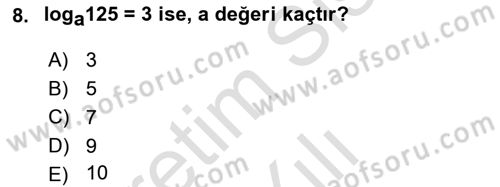 Genel Matematik Dersi 2020 - 2021 Yılı Yaz Okulu Sınav Soruları 8. Soru