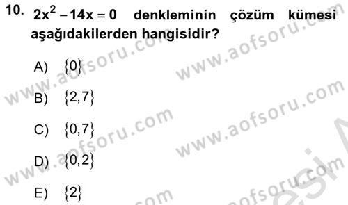 Genel Matematik Dersi 2021 - 2022 Yılı (Vize) Ara Sınav Soruları 10. Soru
