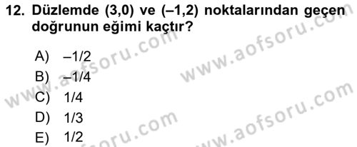 Genel Matematik Dersi Ara Sınavı Deneme Sınav Soruları 12. Soru