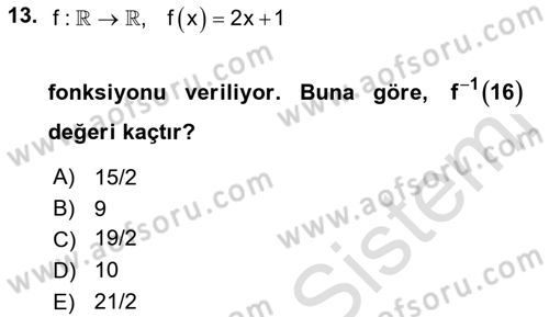 Genel Matematik Dersi Ara Sınavı Deneme Sınav Soruları 13. Soru