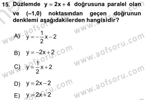 Genel Matematik Dersi Ara Sınavı Deneme Sınav Soruları 15. Soru